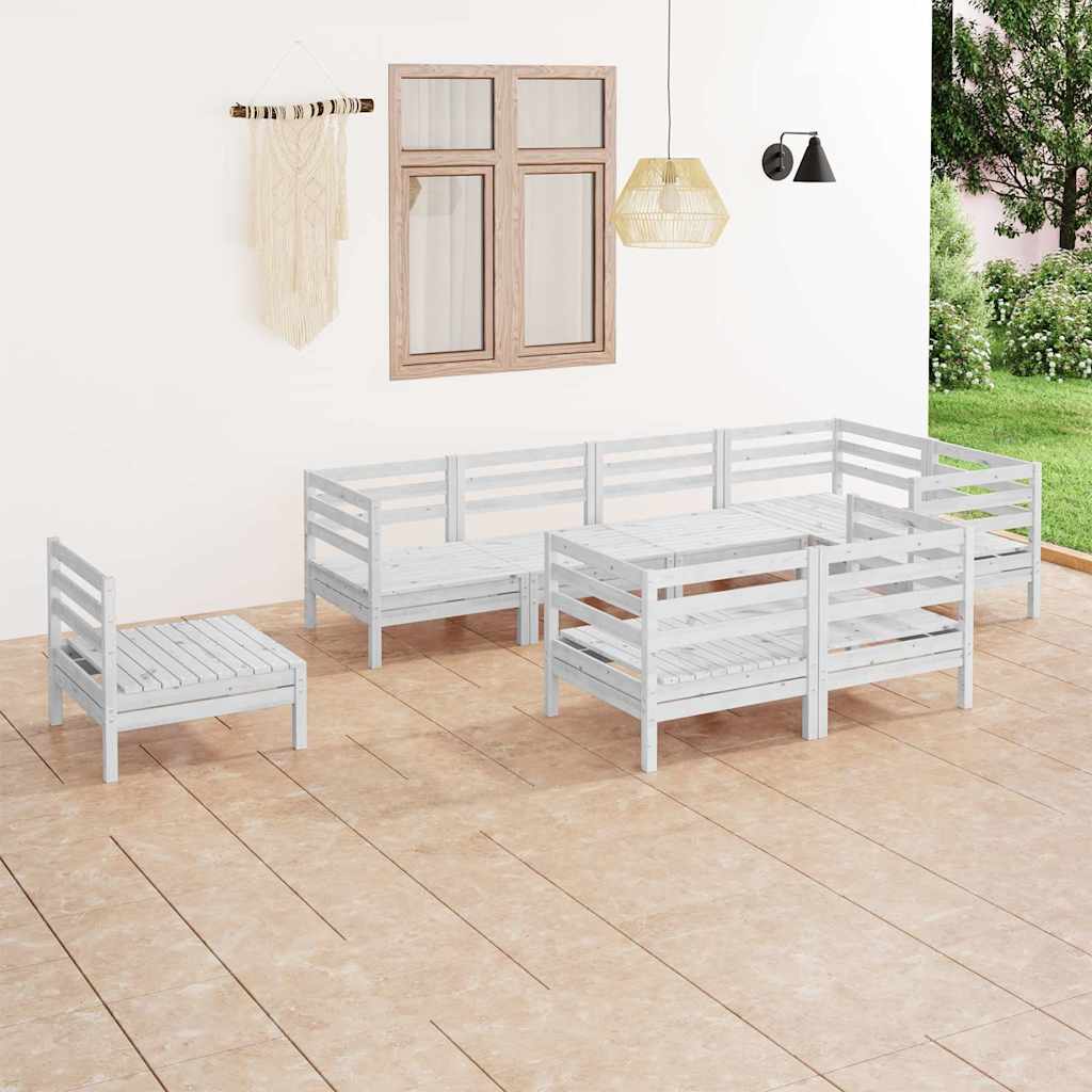 Set Salotto da Giardino 8 pz in Legno Massello di Pino Bianco