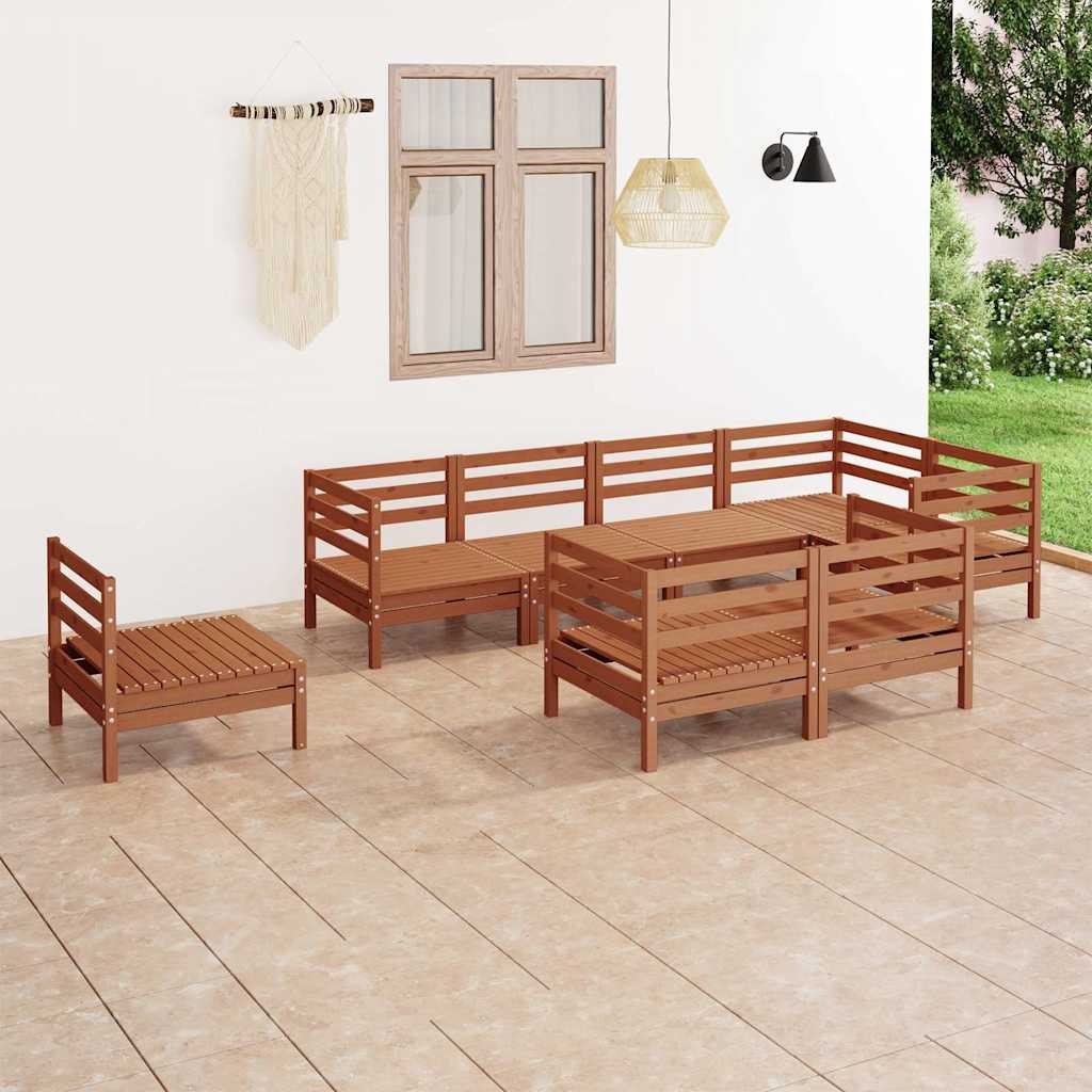 Set Salotto da Giardino 8 pz in Legno Massello di Pino Ambra