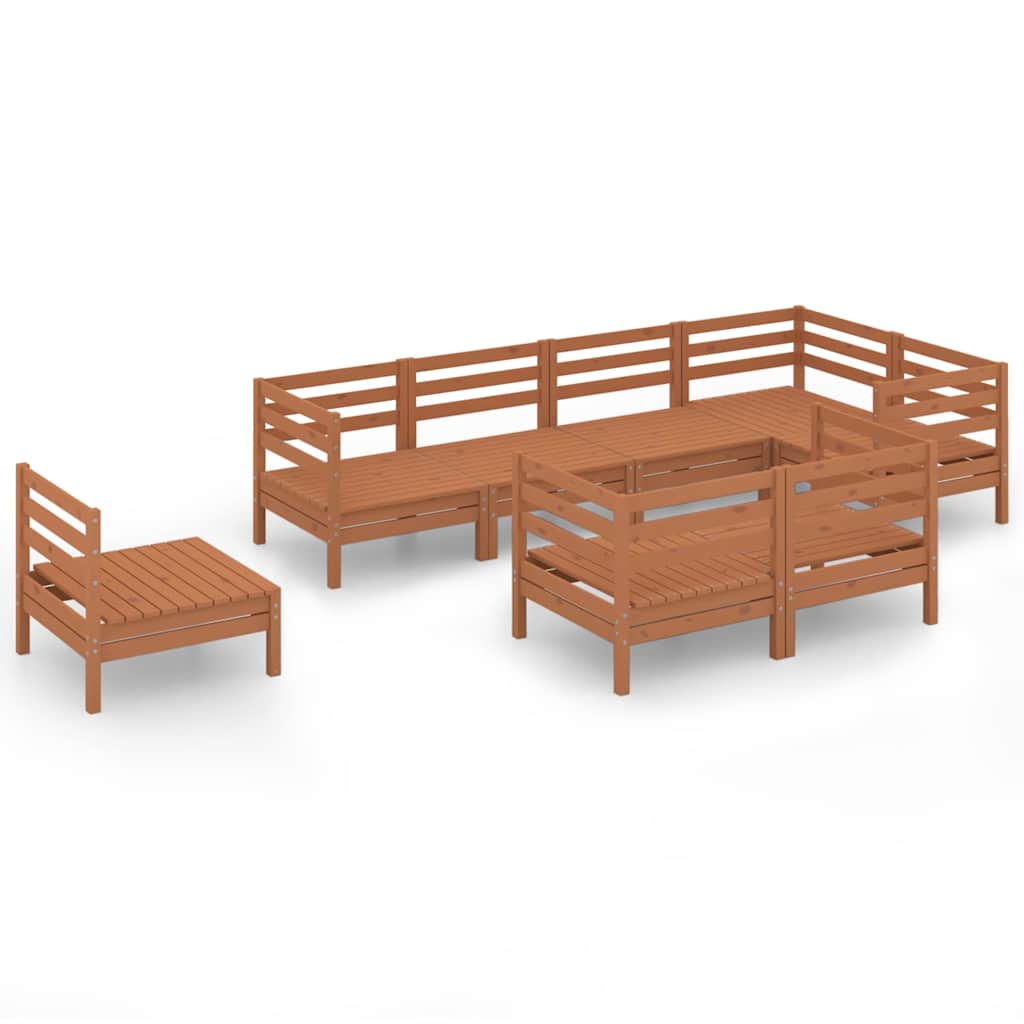 Set Salotto da Giardino 8 pz in Legno Massello di Pino Ambra