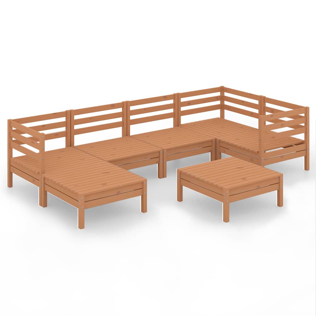 Set Salotto da Giardino 7 pz in Legno Massello di Pino ambra
