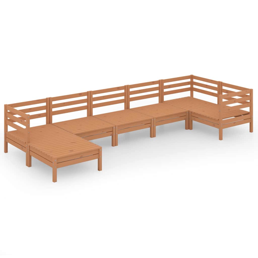 Set Salotto da Giardino 7 pz in Legno Massello di Pino ambra