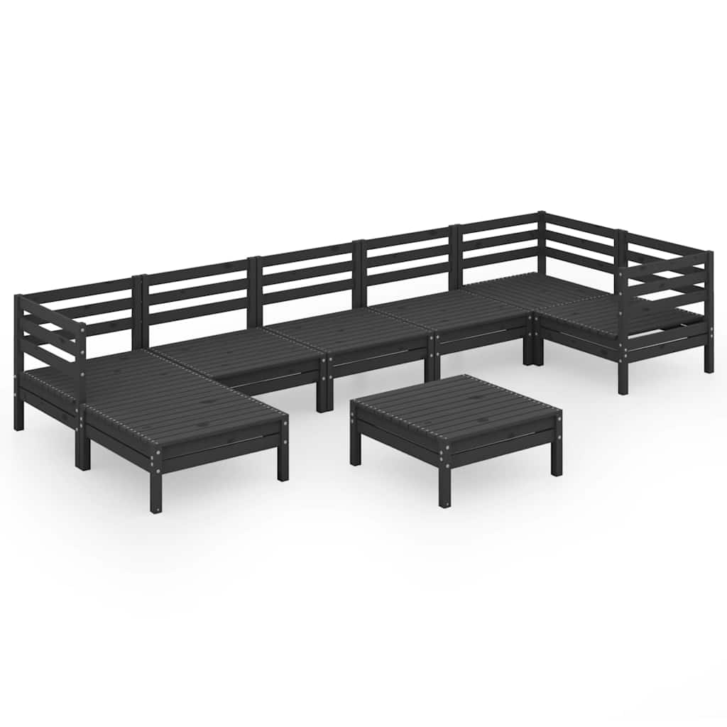 Set Salotto da Giardino 8 pz in Legno Massello di Pino Nero