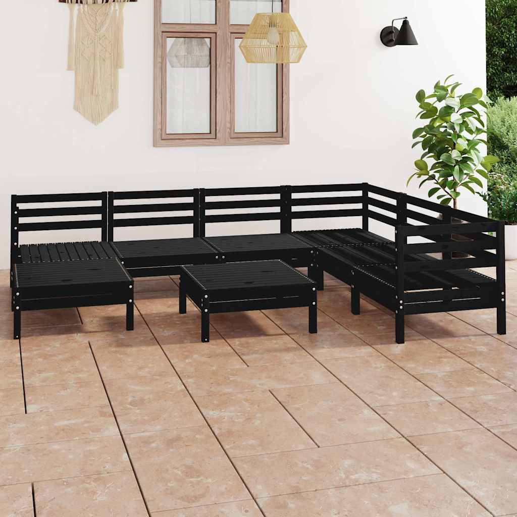 Set Salotto da Giardino 8 pz in Legno Massello di Pino Nero