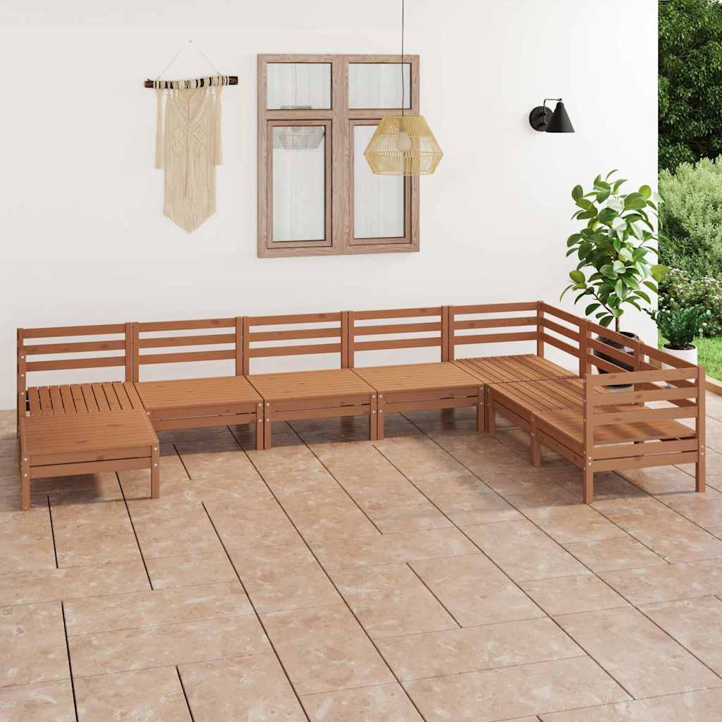 Set Salotto da Giardino 8 pz in Legno Massello di Pino ambra