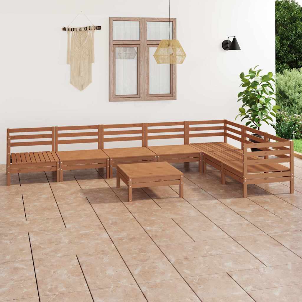 Set Salotto da Giardino 8 pz in Legno Massello di Pino ambra