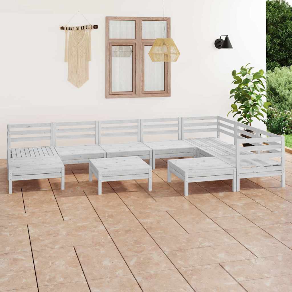 Set Salotto da Giardino 10 pz in Legno Massello di Pino Bianco