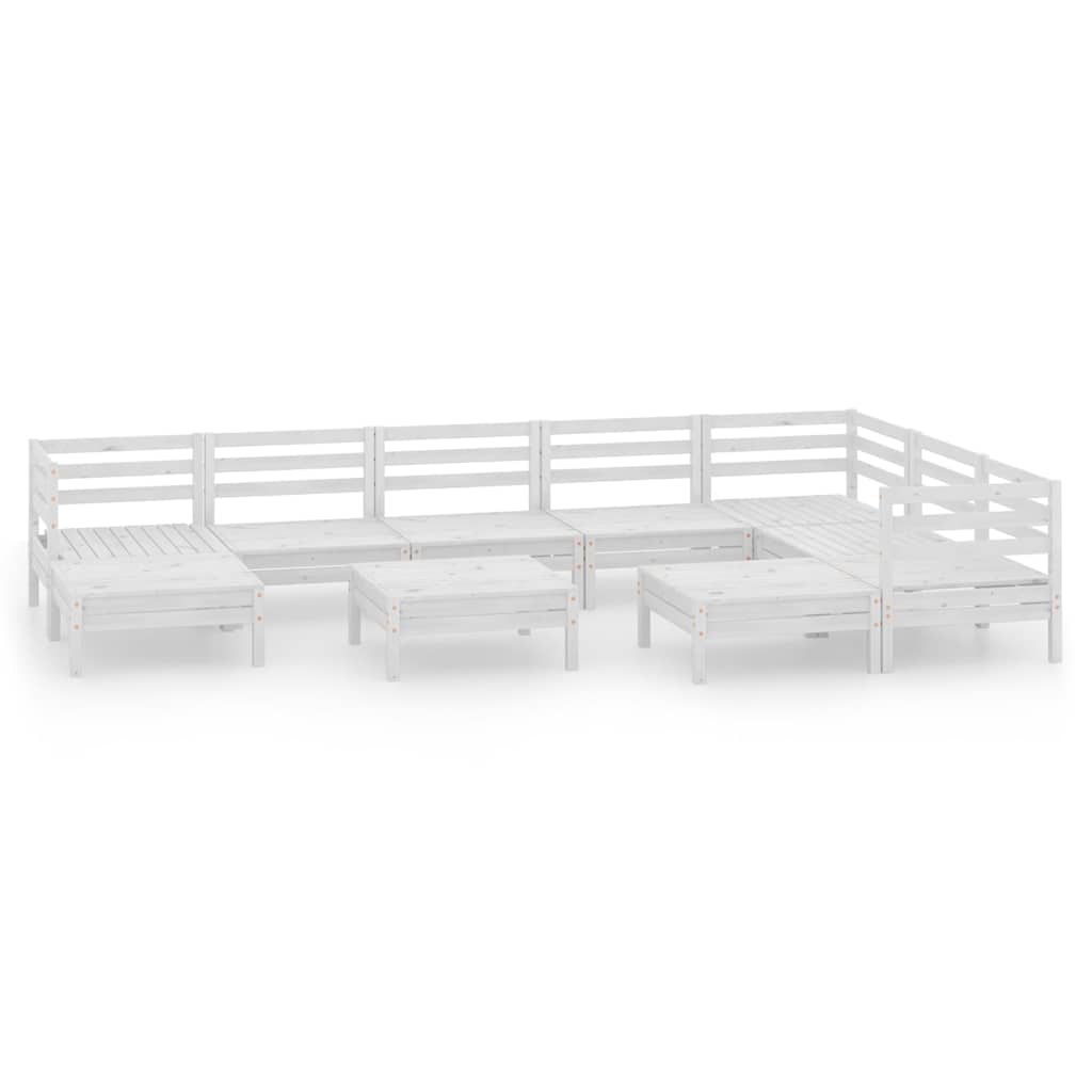 Set Salotto da Giardino 10 pz in Legno Massello di Pino Bianco