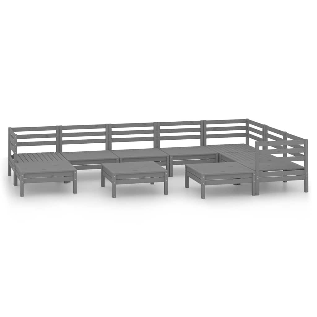 Set Salotto da Giardino 10 pz in Legno Massello di Pino Grigio