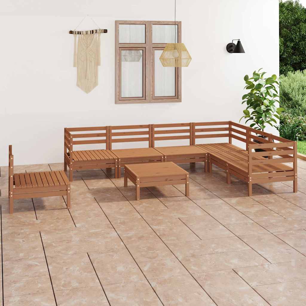 Set Salotto da Giardino 8 pz in Legno Massello di Pino Ambra