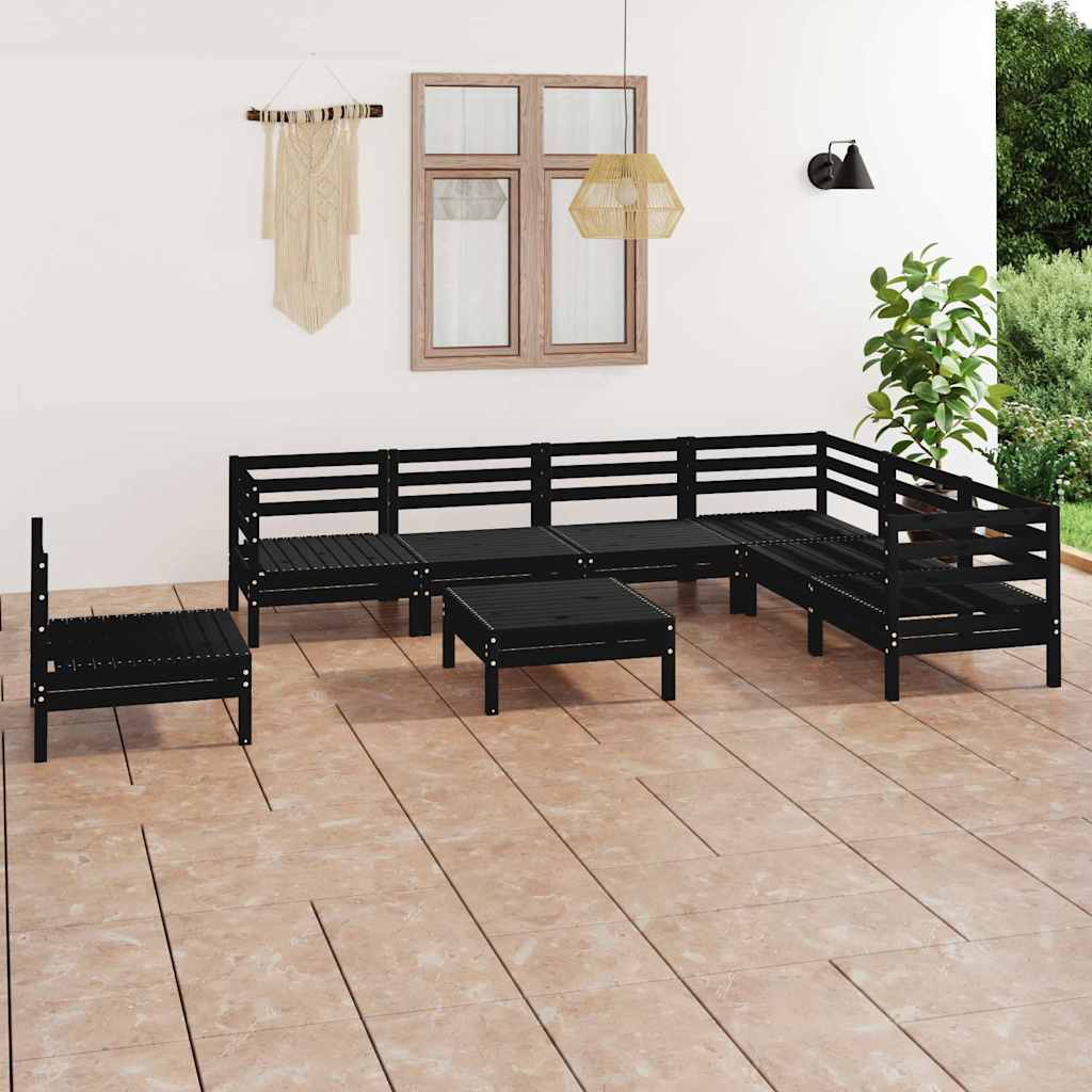 Set Salotto da Giardino 8 pz in Legno Massello di Pino Nero