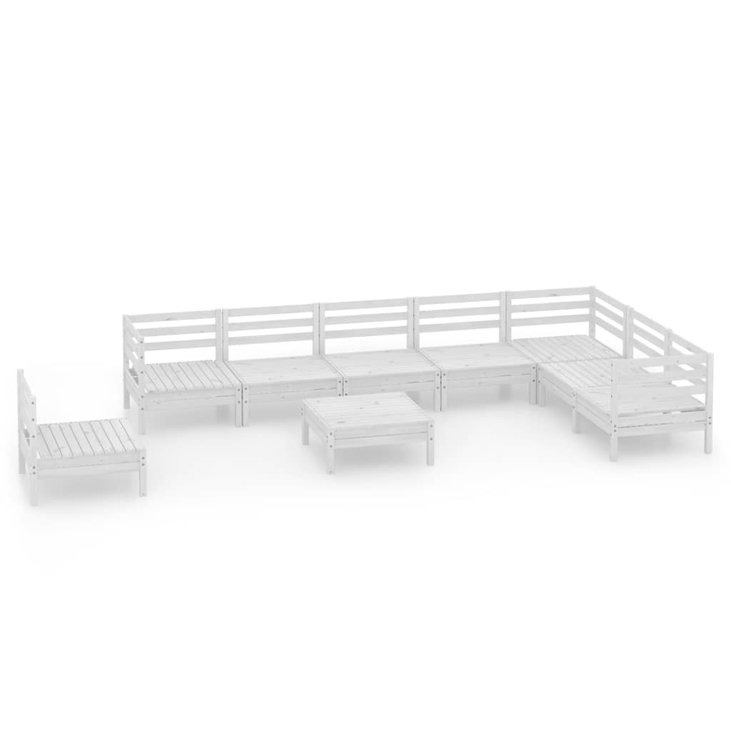 Set Salotto da Giardino 9 pz in Legno Massello di Pino Bianco