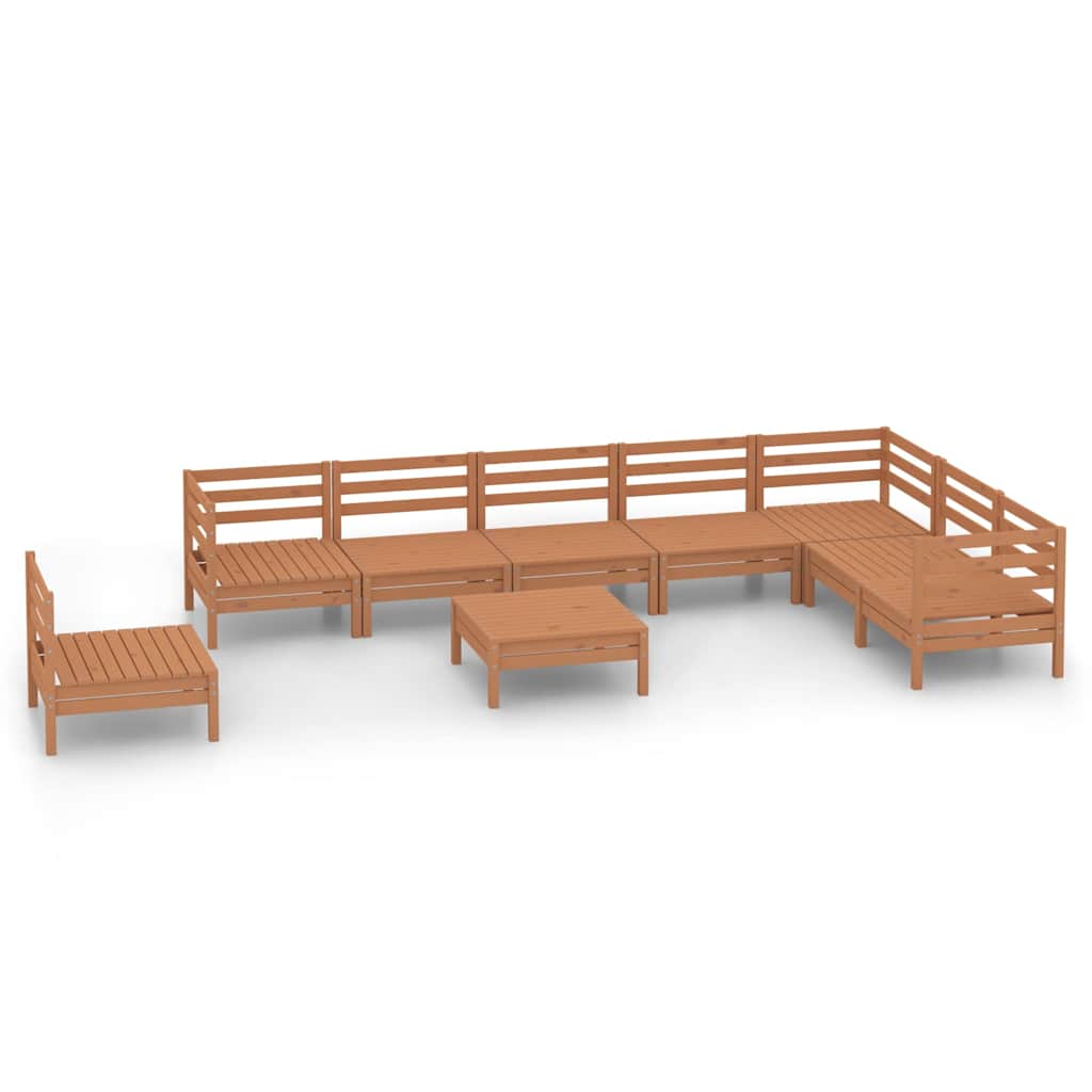 Set Salotto da Giardino 9 pz in Legno Massello di Pino ambra