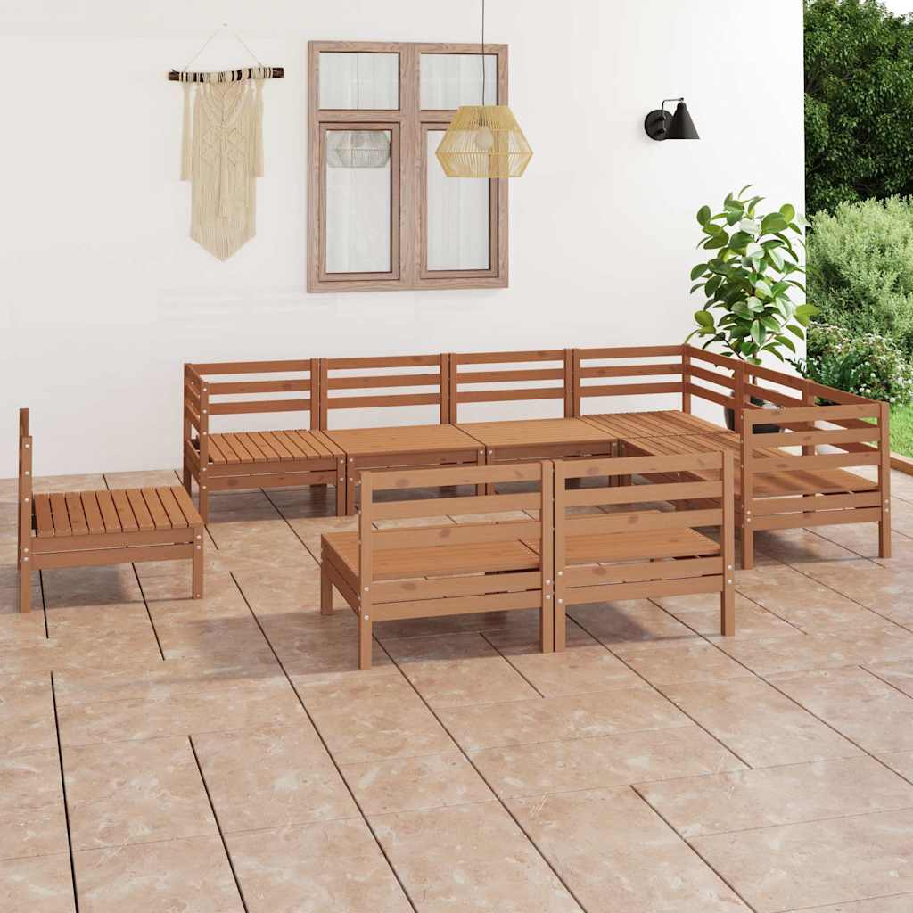Set Salotto da Giardino 9 pz in Legno Massello di Pino Ambra
