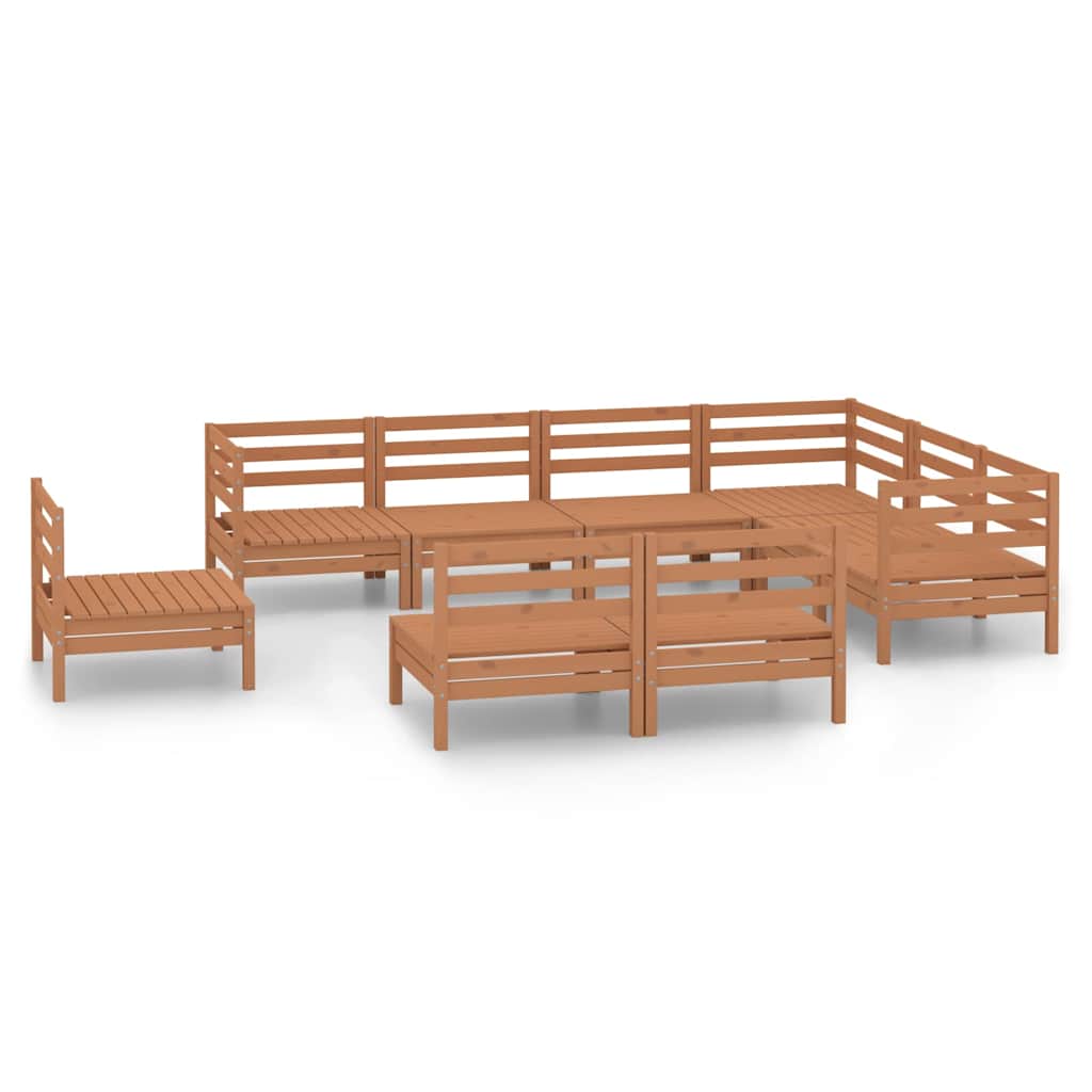 Set Salotto da Giardino 9 pz in Legno Massello di Pino Ambra