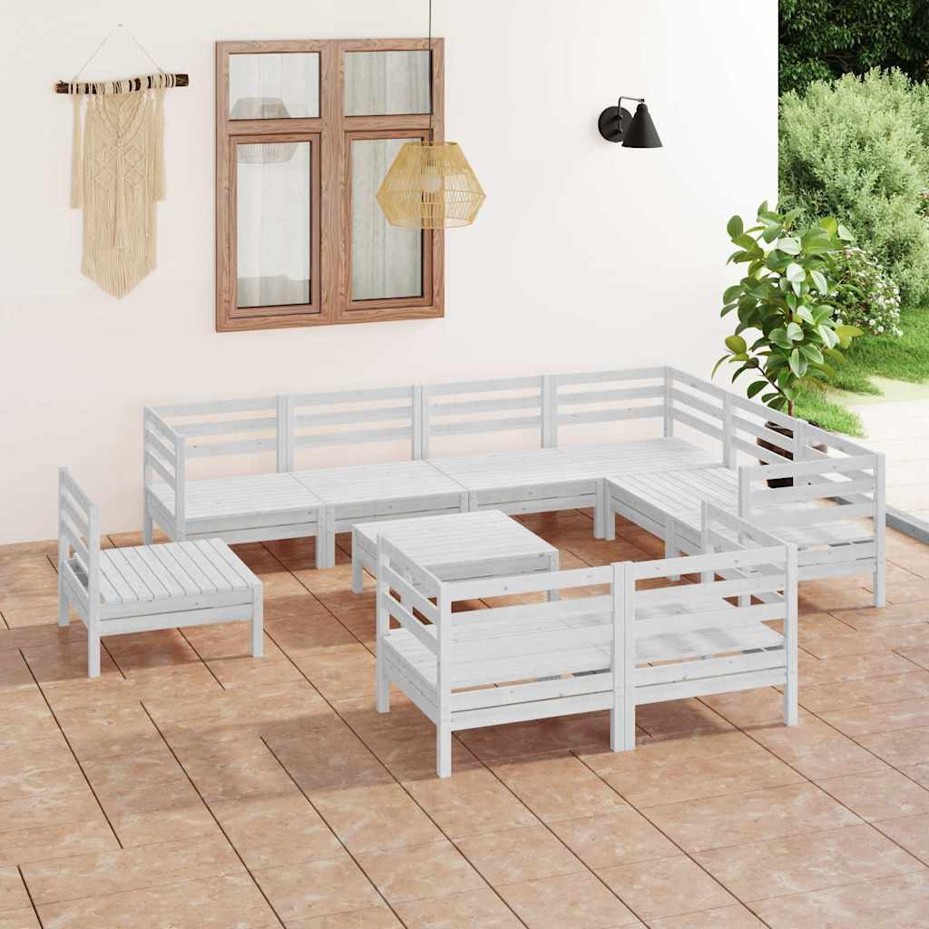 Set Salotto da Giardino 10 pz in Legno Massello di Pino Bianco