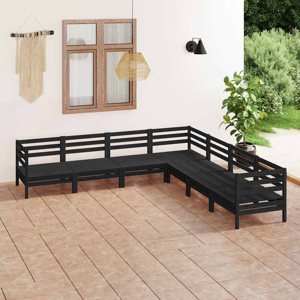 Set Salotto da Giardino 7 pz in Legno Massello di Pino Nero