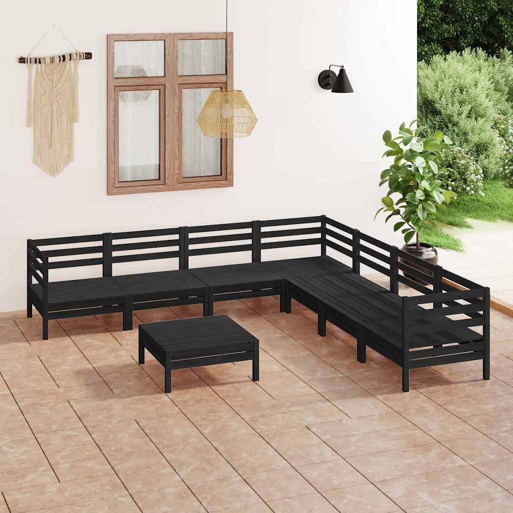 Set Salotto da Giardino 8 pz in Legno Massello di Pino Nero