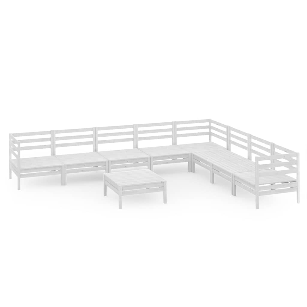Set Salotto da Giardino 9 pz in Legno Massello di Pino Bianco