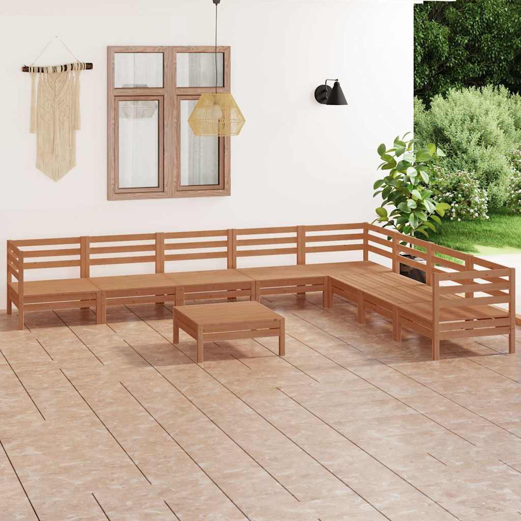 Set Salotto da Giardino 9 pz in Legno Massello di Pino ambra