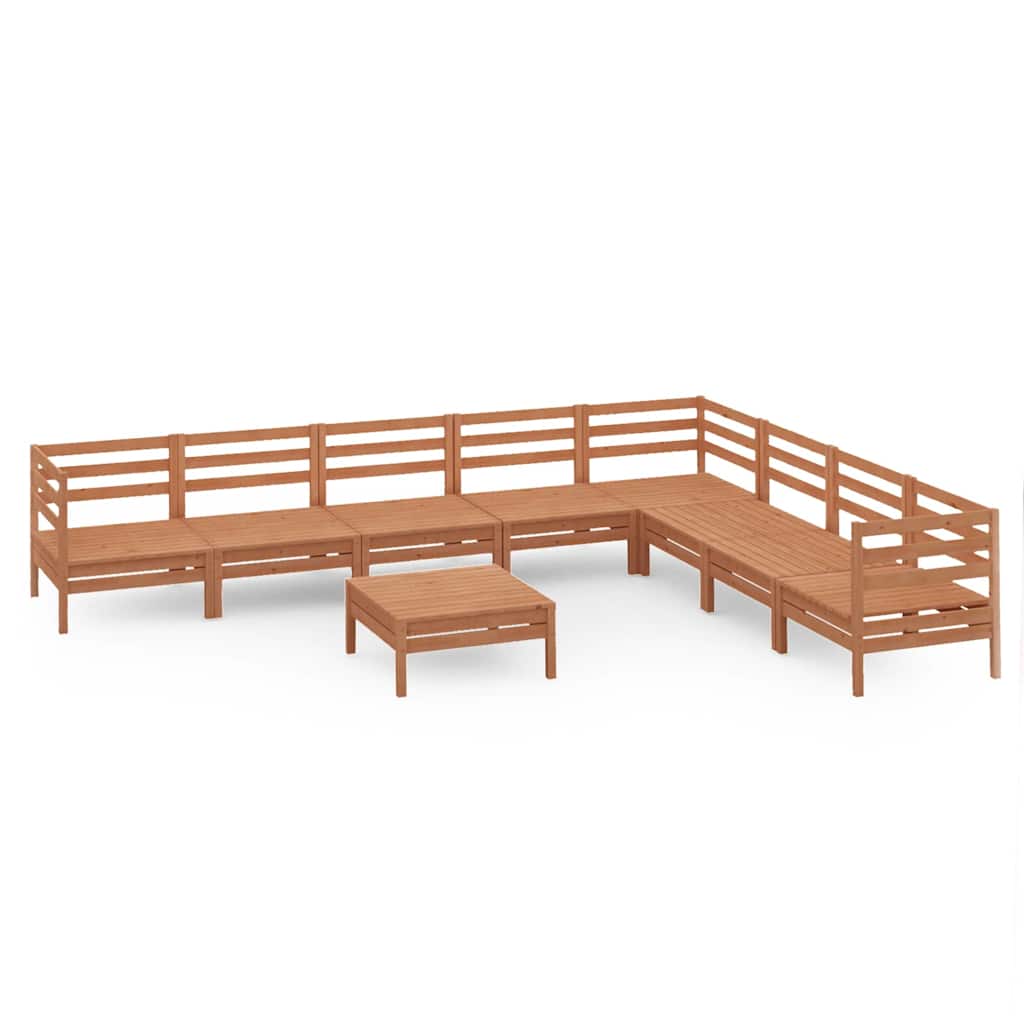 Set Salotto da Giardino 9 pz in Legno Massello di Pino ambra