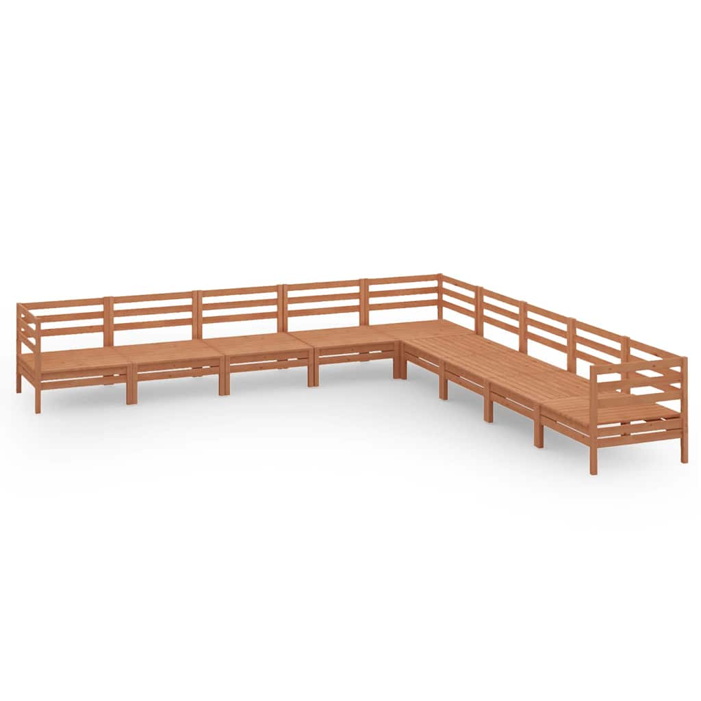 Set Salotto da Giardino 9 pz in Legno Massello di Pino Ambra