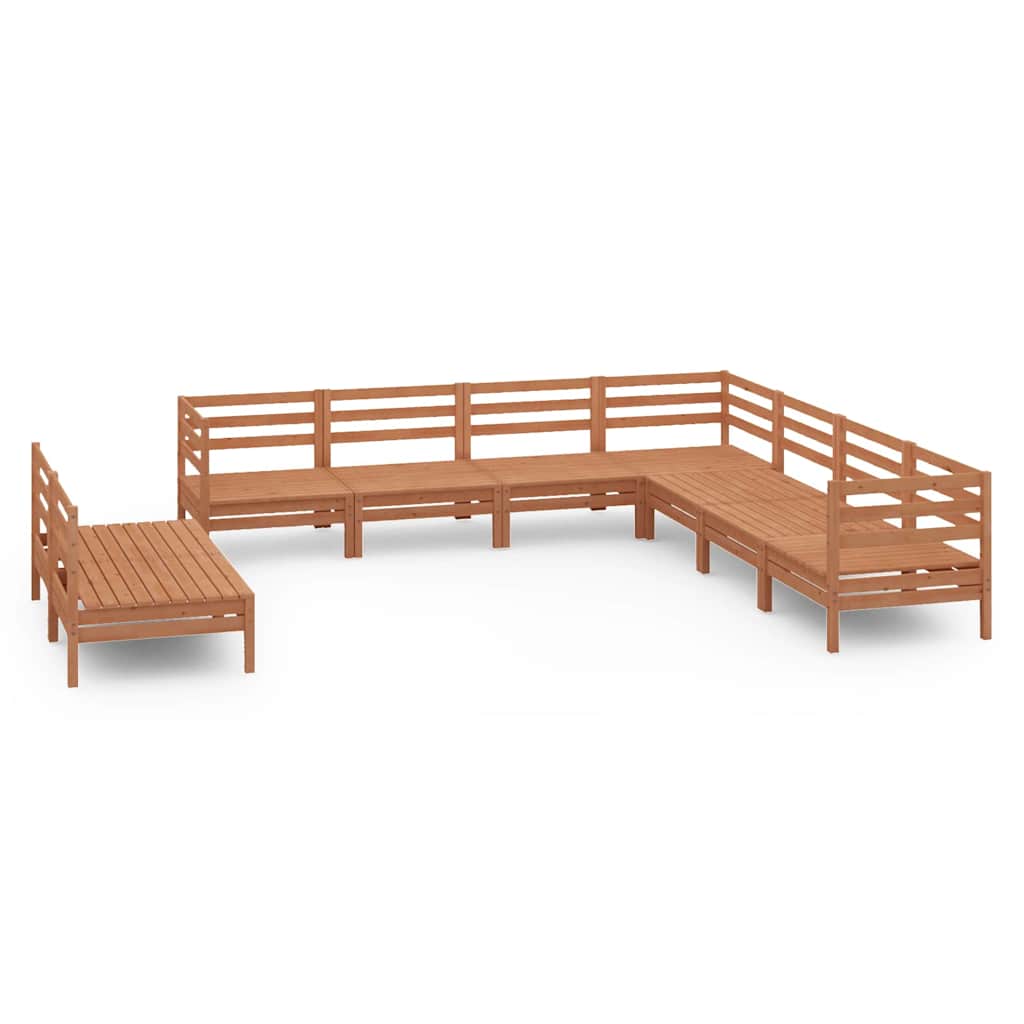 Set Salotto da Giardino 9 pz in Legno Massello di Pino Ambra