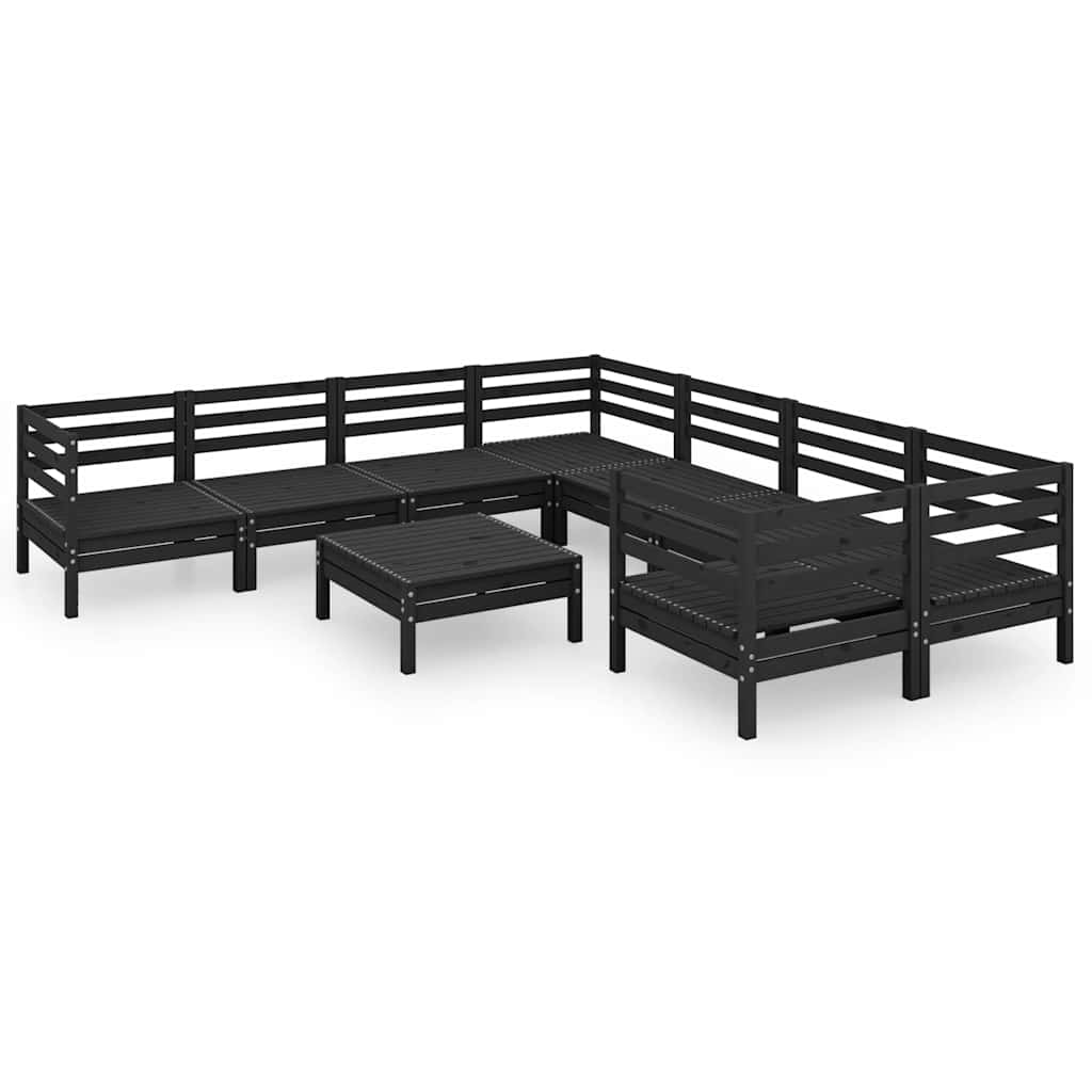Set Salotto da Giardino 9 pz Nero in Legno Massello di Pino
