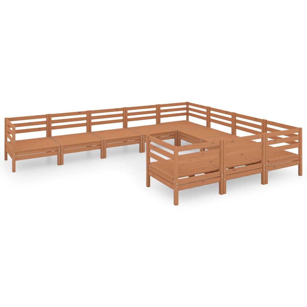Set Salotto da Giardino 10 pz in Legno Massello di Pino Ambra