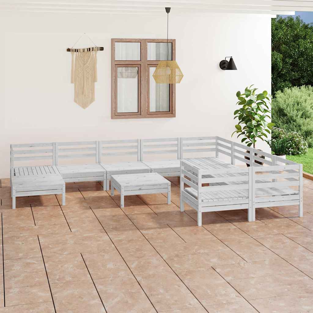 Set Salotto da Giardino 11 pz in Legno Massello di Pino Bianco