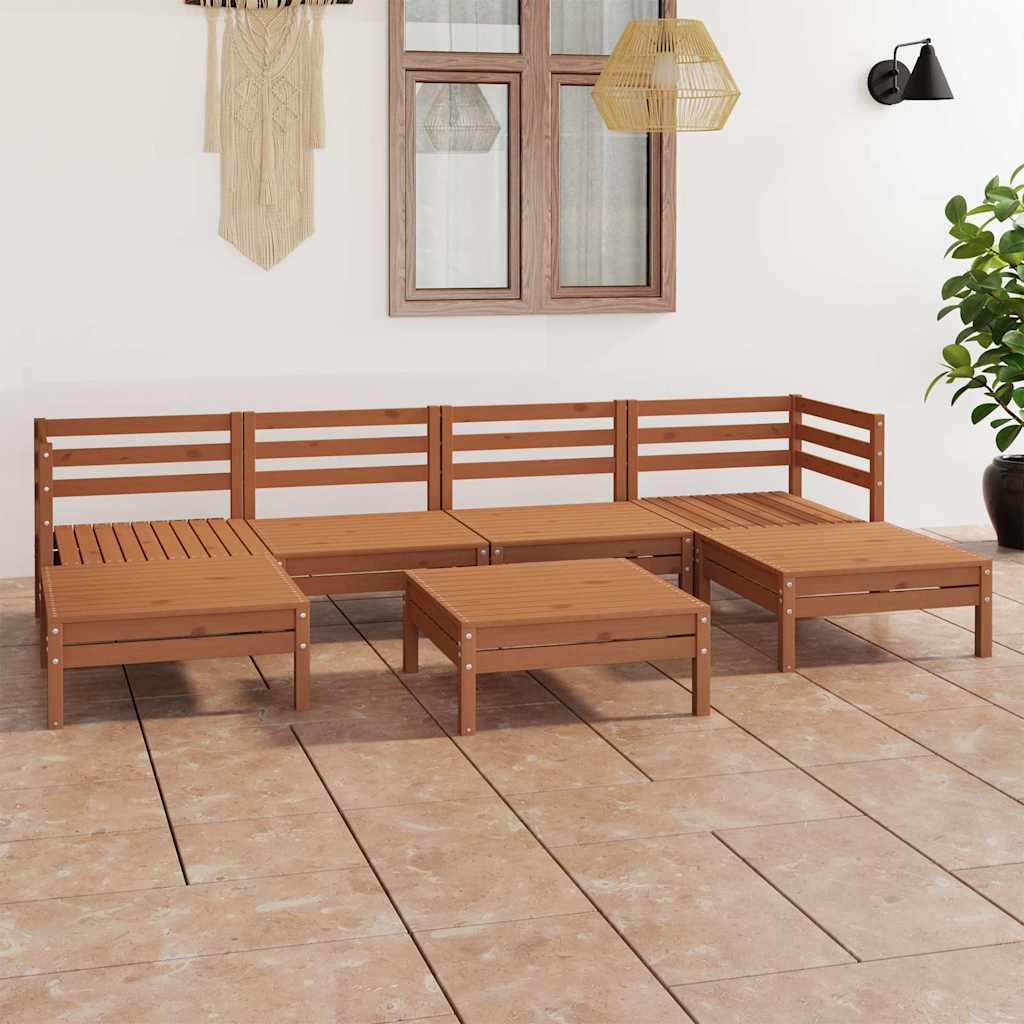 Set Salotto da Giardino 7 pz in Legno Massello di Pino ambra