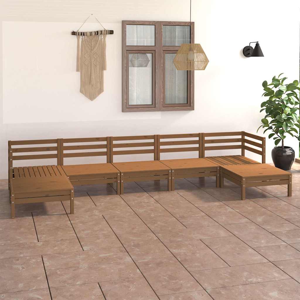 Set Salotto da Giardino 7 pz in Legno Massello di Pino ambra