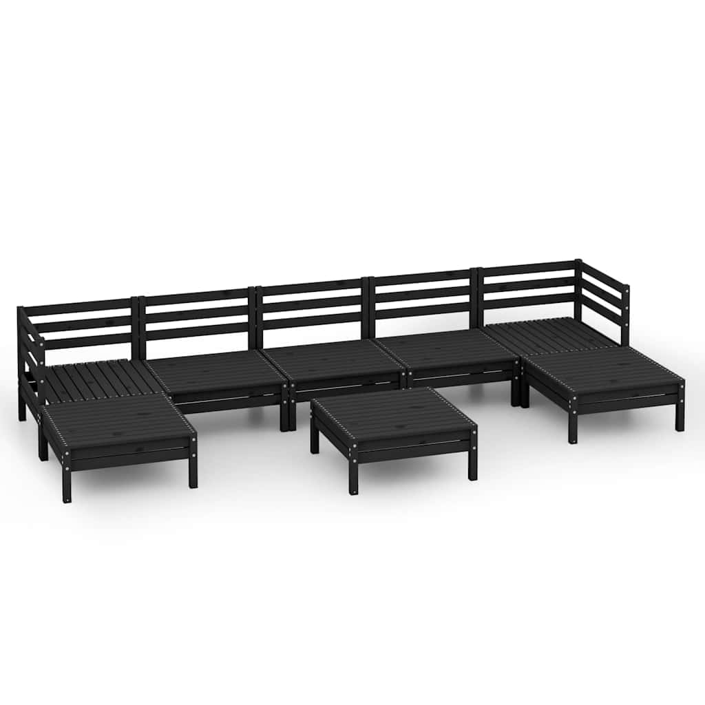 Set Salotto da Giardino 8 pz Nero in Legno Massello di Pino