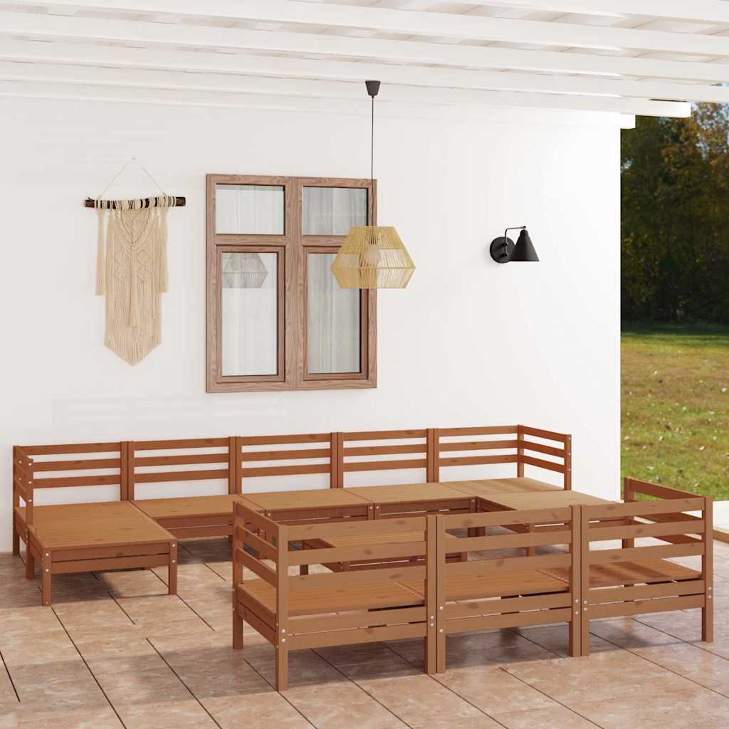 Set Salotto da Giardino 11 pz in Legno Massello di Pino Ambra