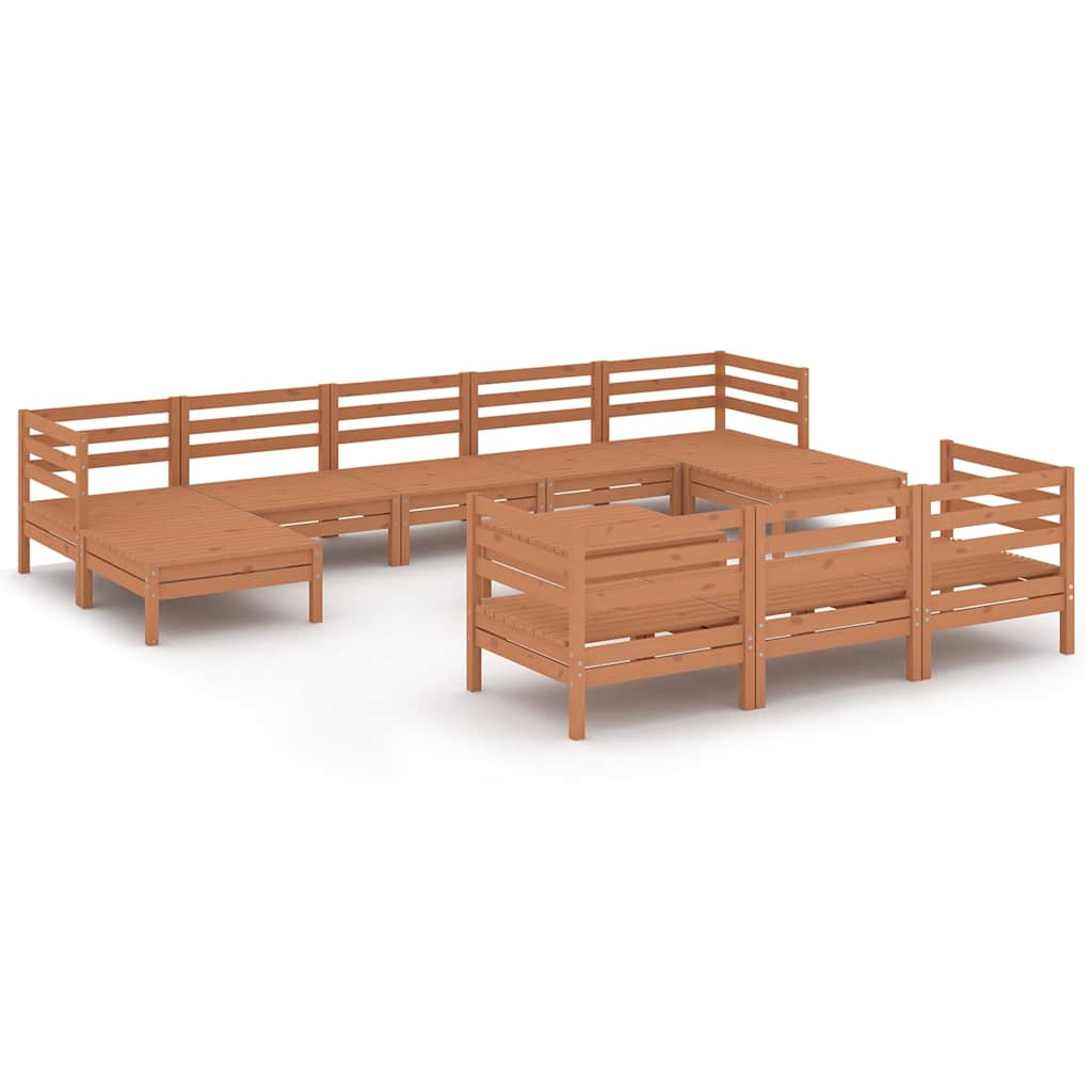 Set Salotto da Giardino 11 pz in Legno Massello di Pino Ambra