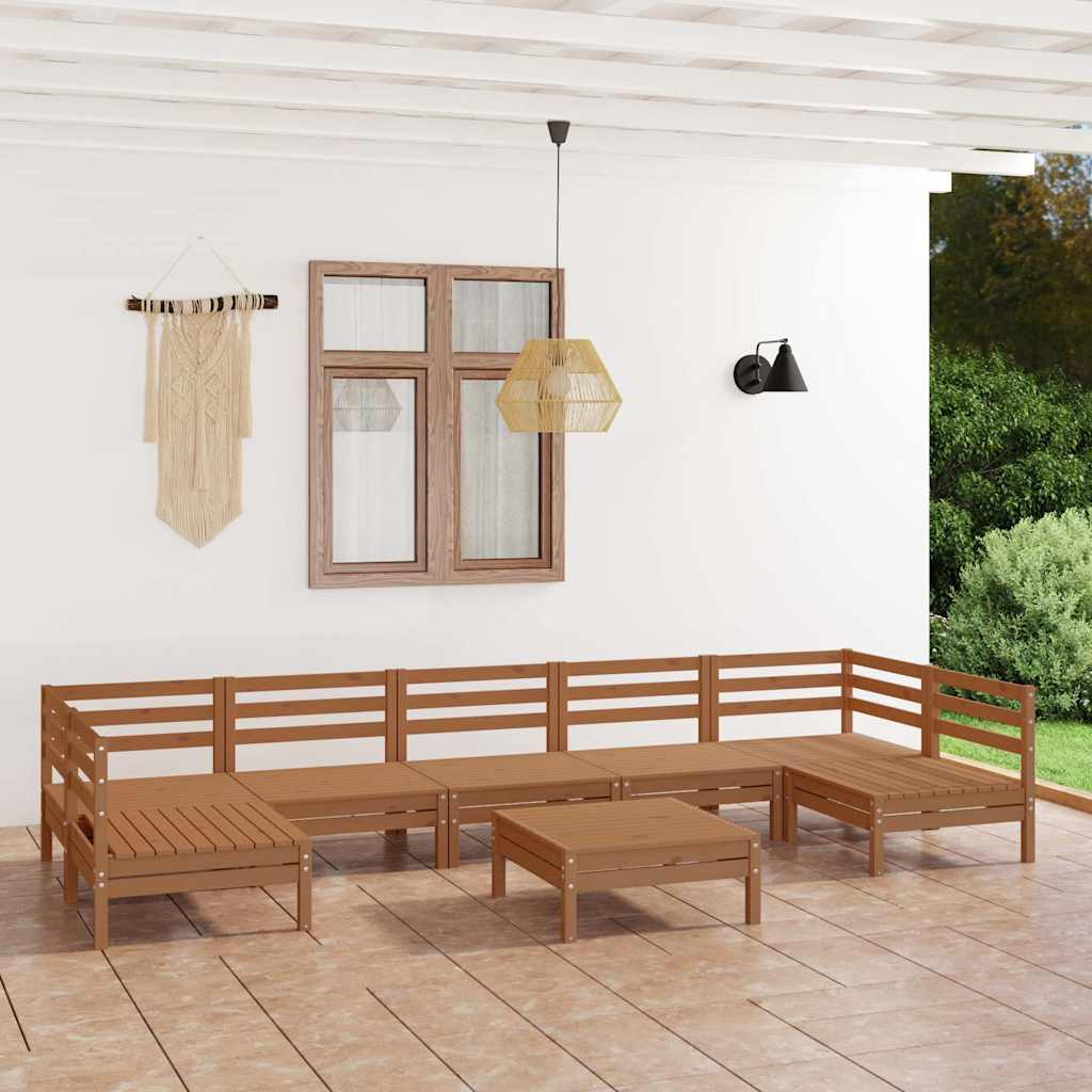 Set Salotto da Giardino 8pz in Legno Massello di Pino ambra
