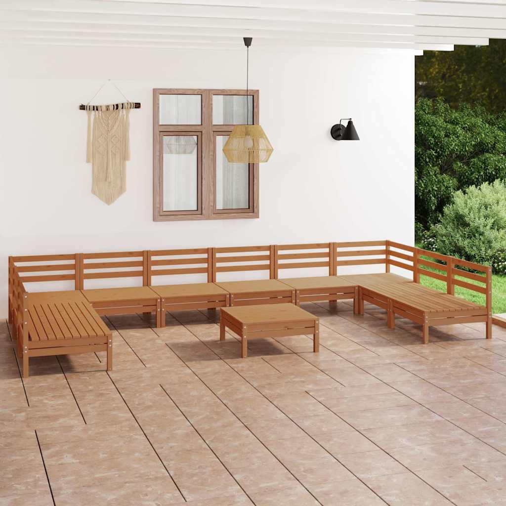 Set Salotto da Giardino 11 pz in Legno Massello di Pino Ambra