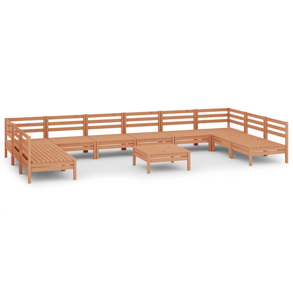 Set Salotto da Giardino 11 pz in Legno Massello di Pino Ambra