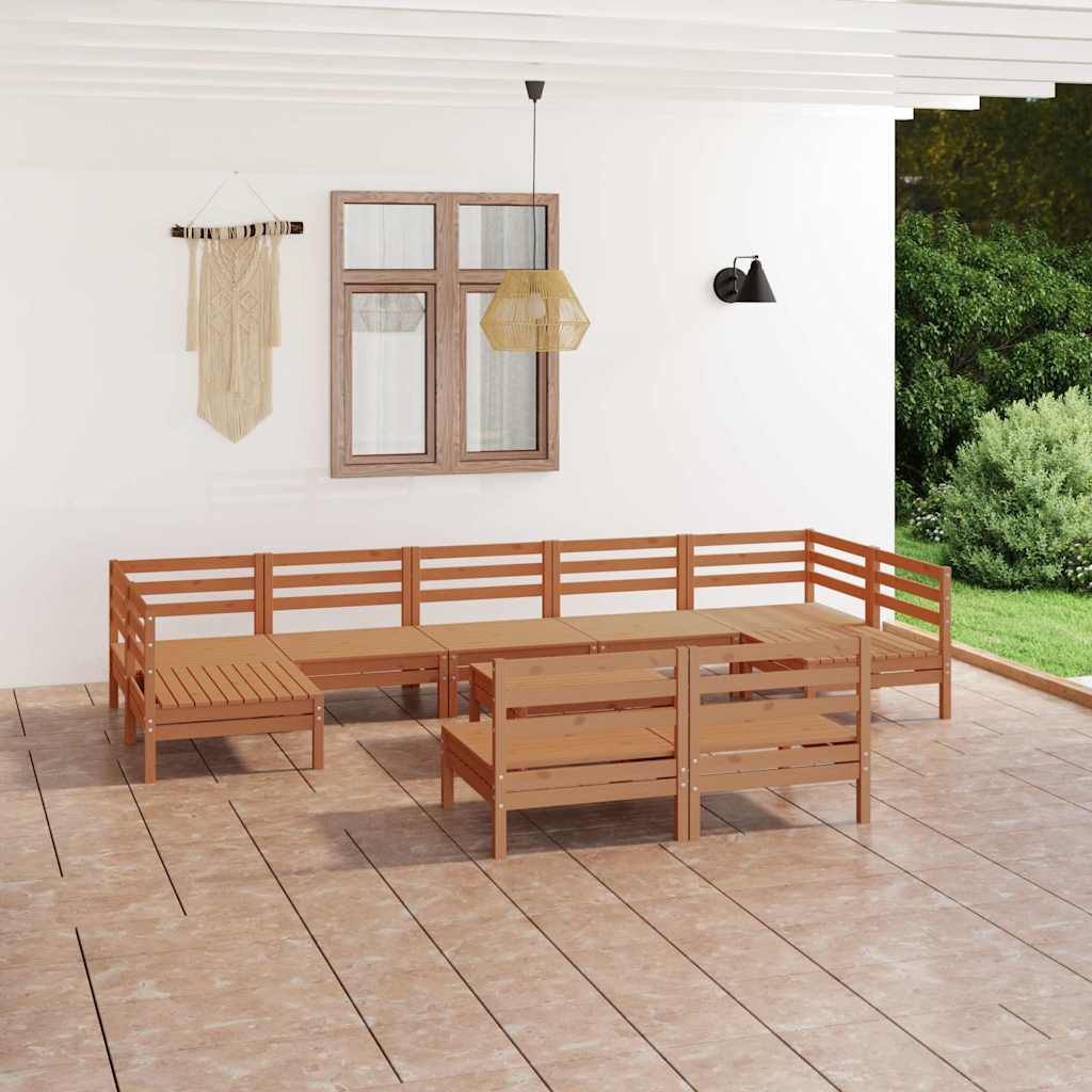 Set Salotto da Giardino 10 pz in Legno Massello di Pino Ambra