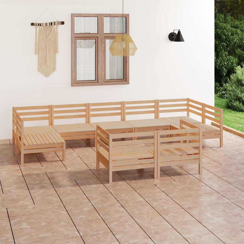 Set Salotto da Giardino 9 pz in Legno Massello di Pino