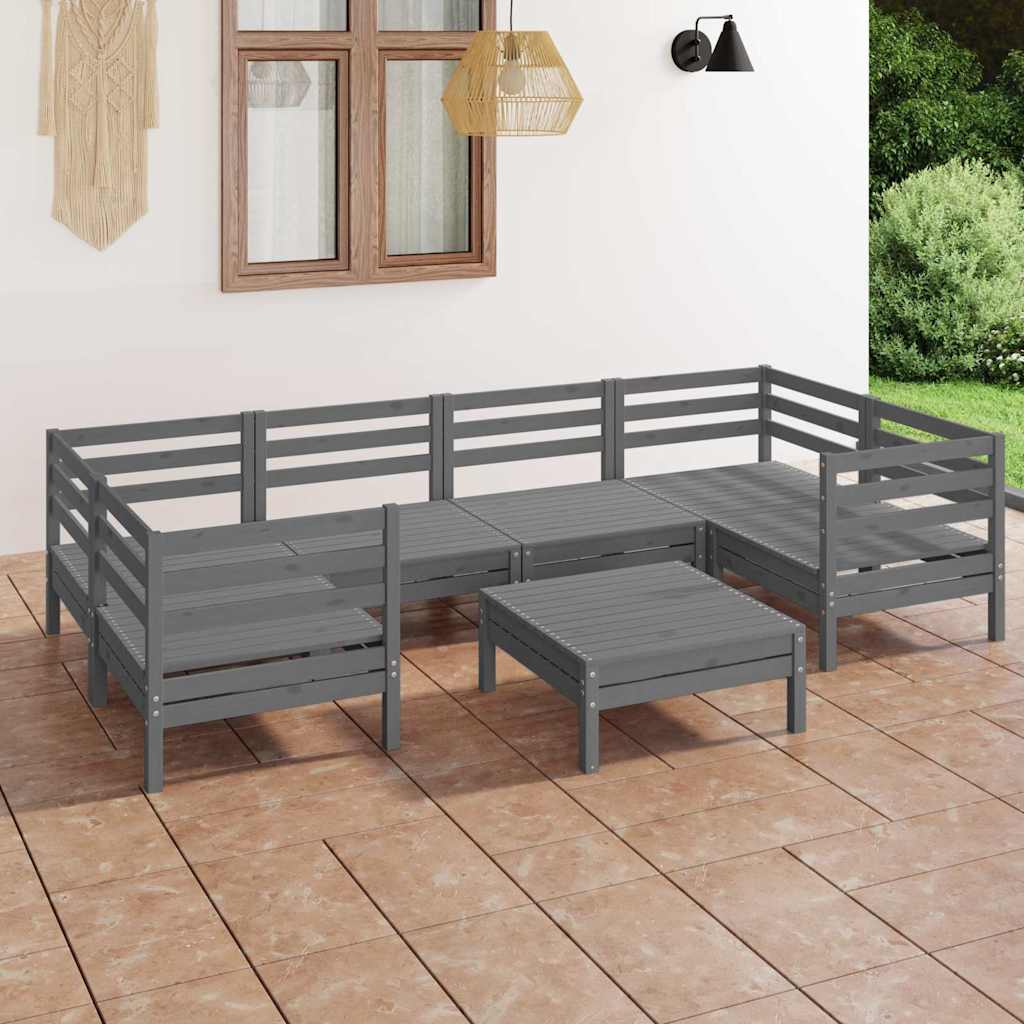 Set Salotto da Giardino 7 pz Grigio in Legno Massello di Pino