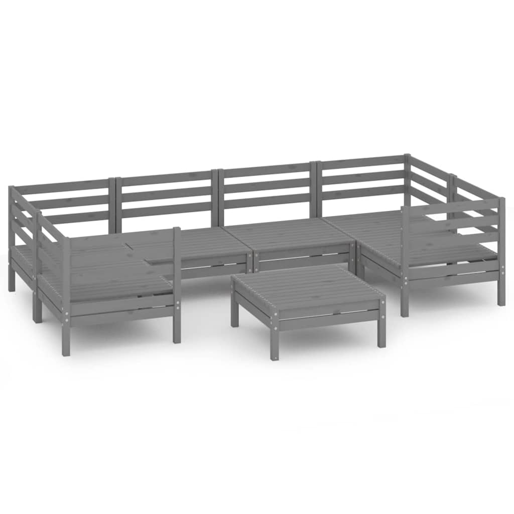 Set Salotto da Giardino 7 pz Grigio in Legno Massello di Pino