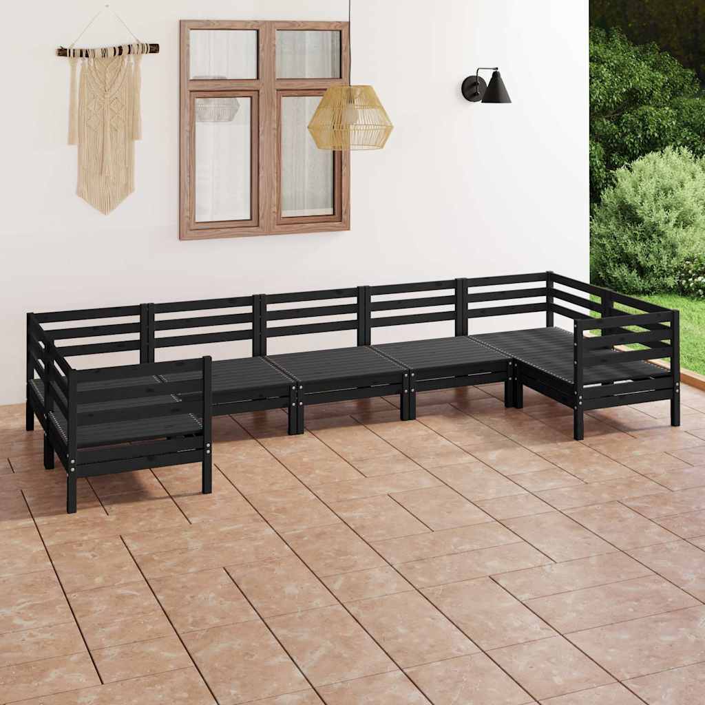 Set Salotto da Giardino 7 pz Nero in Legno Massello di Pino