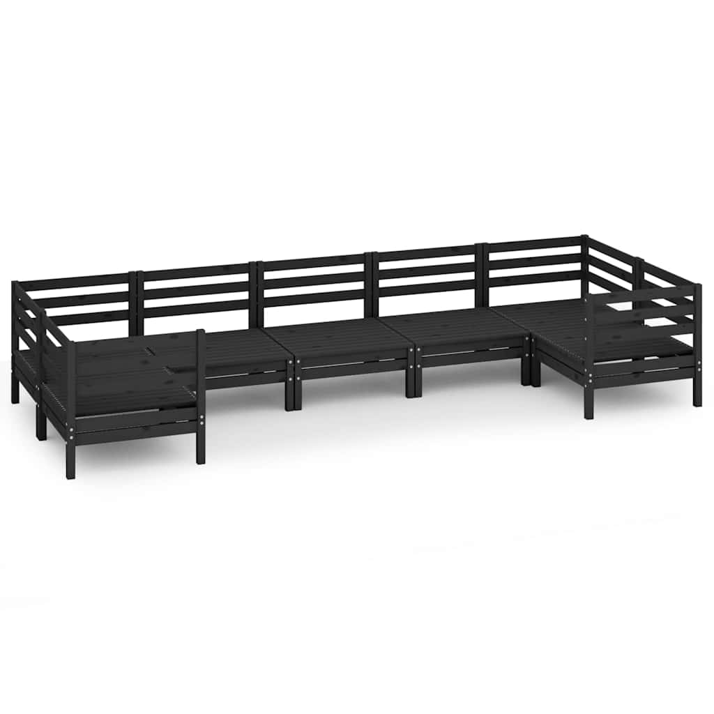 Set Salotto da Giardino 7 pz Nero in Legno Massello di Pino