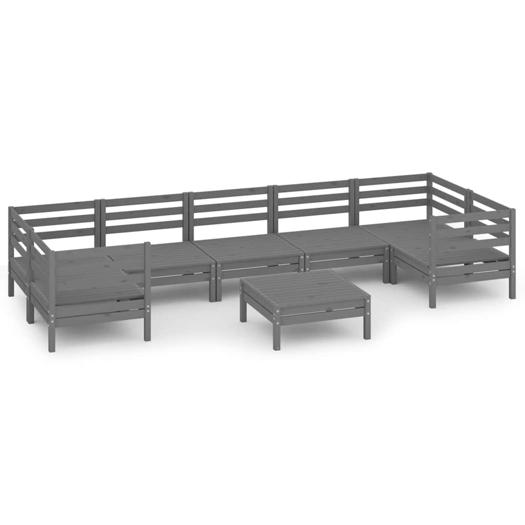 Set Salotto da Giardino 8 pz in Legno Massello di Pino Grigio