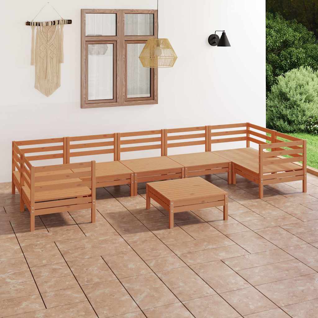 Set Salotto da Giardino 8pz in Legno Massello di Pino Ambra