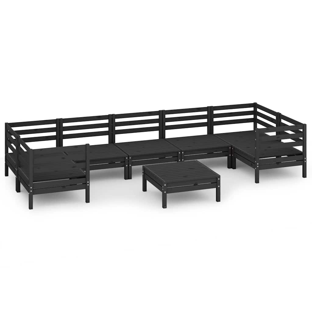 Set Salotto da Giardino 8 pz in Legno Massello di Pino Nero