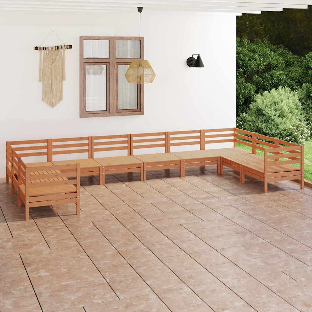 Set Salotto da Giardino 10 pz in Legno Massello di Pino Ambra