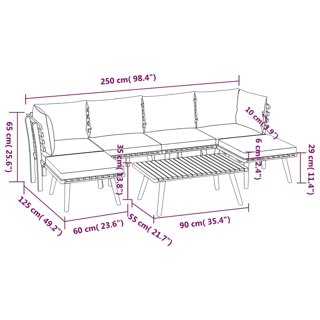 Set Divani da Giardino 7 pz con Cuscini in Massello di Acacia