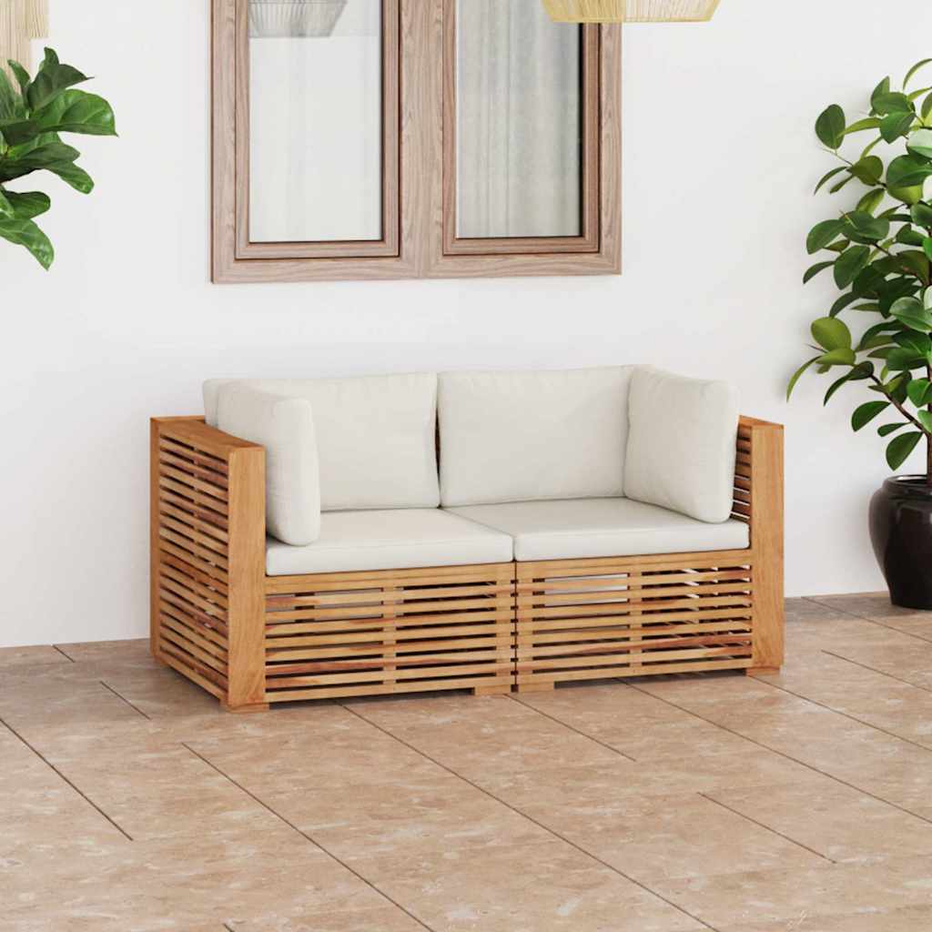 Divano da Giardino a 2 Posti e Cuscini Legno Massello di Teak