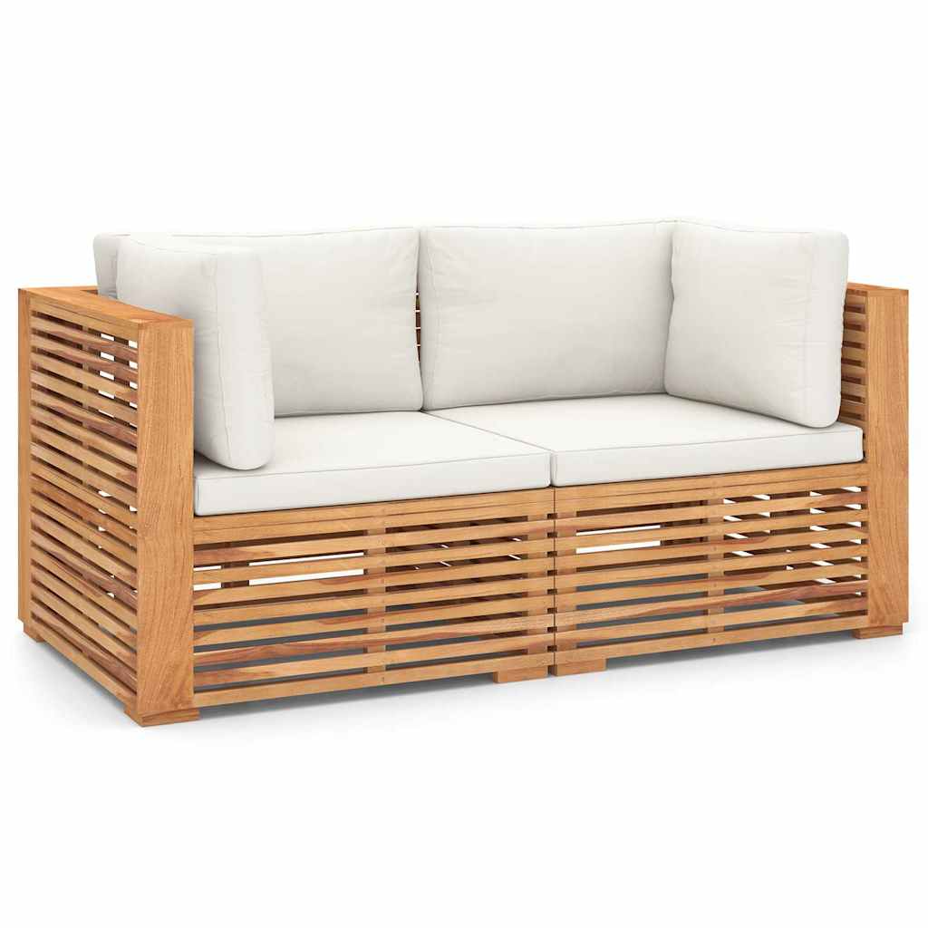 Divano da Giardino a 2 Posti e Cuscini Legno Massello di Teak